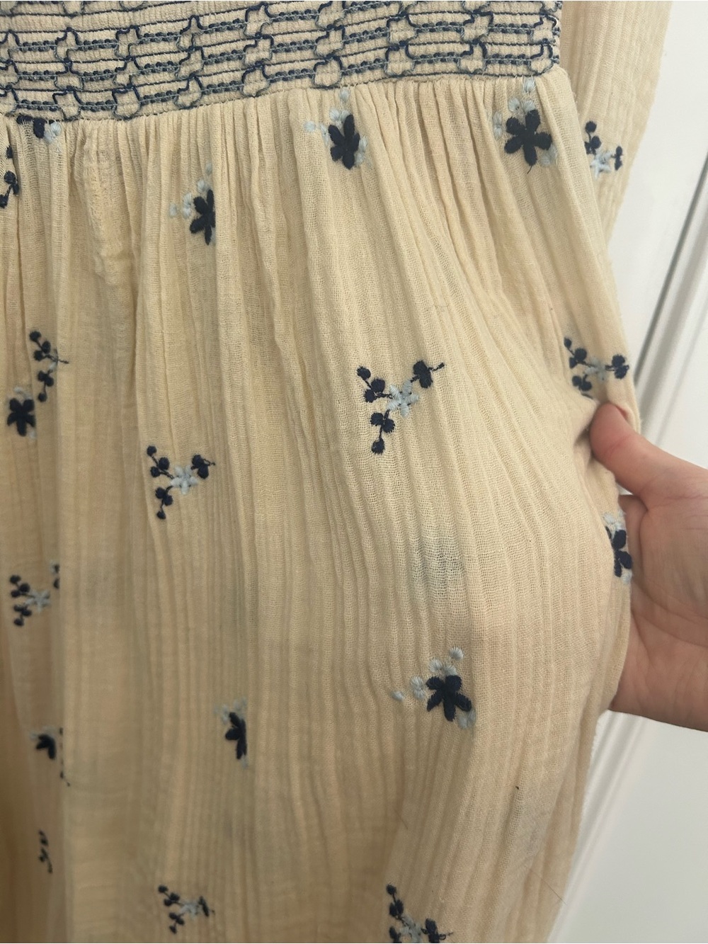 Free People Dahlia White Blue Embroidered Smocked Jumpsuit - Picture 5 of 8